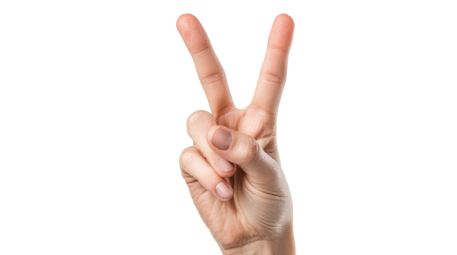 Hand gesture showing peace symbol, white isolate background