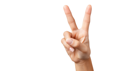 Hand making peace sign on white isolate background.