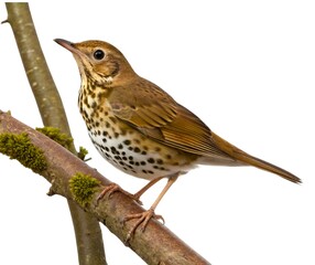 Fototapeta premium A robin isolated on a white background with its red breast, brown wings, and a thin, dark beak is facing right in the image