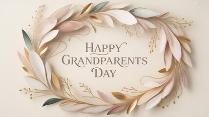 Happy grandparents day with floral wreath in pastel colors isolated on white background