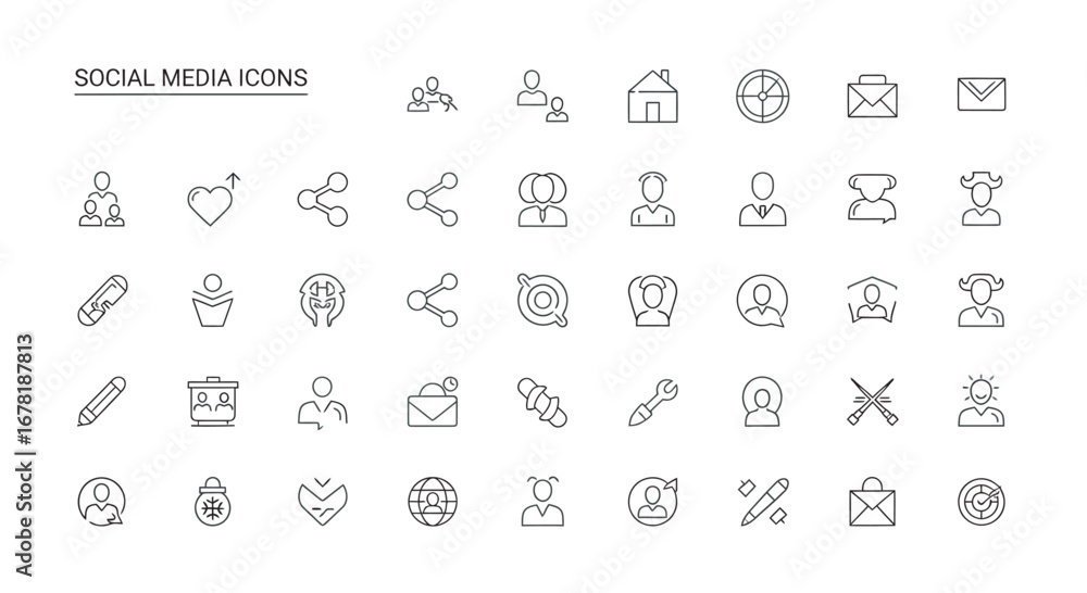 Poster collection of social media symbols arranged neatly on a white surface representing modern communicat