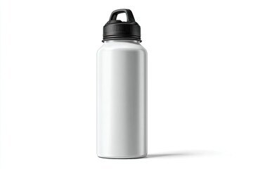 Blank white metal water bottle with black cap