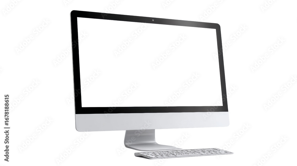 Poster modern computer monitor with blank screen, perfect for presentations or mockups, white isolate backg
