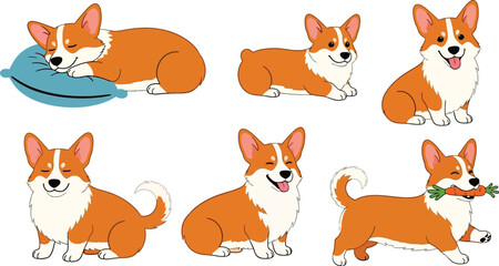 Adorable Corgi dogs collection showcasing playful moods and activities, great for pet lovers and animal content