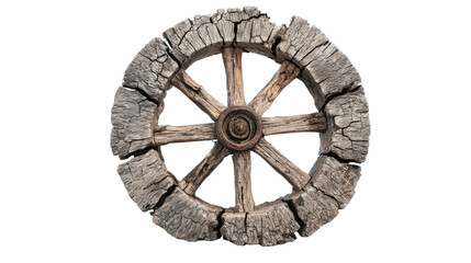 Obraz premium Old wooden cart wheel on a white isolated background.