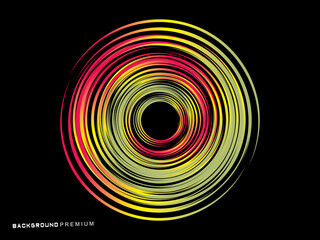 Vector background of rotating elliptical 3D shapes, consisting of a pattern of squares and wavy lines with colorful gradations.	