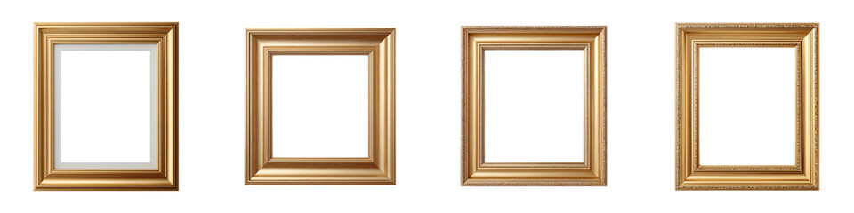Empty Golden Picture Frame Set, Isolated on White Background