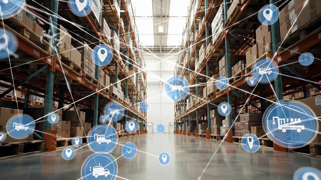 Modern Warehouse Interior with Networked Inventory System