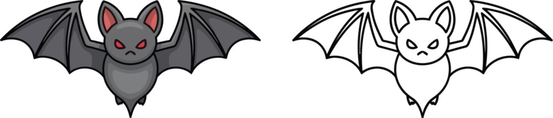 Halloween Bats Depicted in Colored and Outline Versions Graphic Art