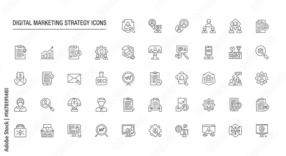 Poster digital marketing strategy elements arranged neatly on a white surface representing modern business 