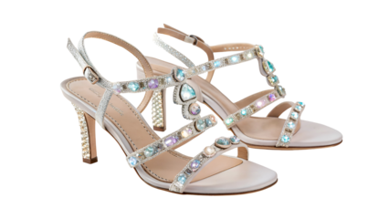 Elegant sparkling crystal embellished heeled sandals isolated on a transparent background