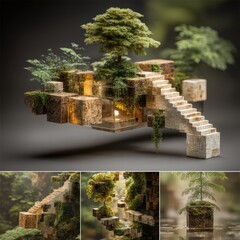 Floating, modular, stone garden