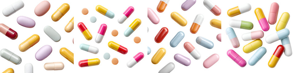 Pills and Capsules: Colorful Medication on White Background