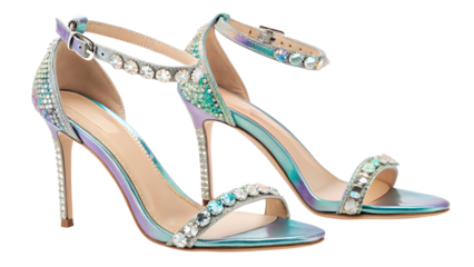 Iridescent gemstone encrusted stiletto sandals isolated on a transparent background image