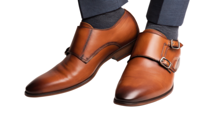 Stylish leather shoes with a modern design, perfect for formal occasions, isolated on a clean white background.