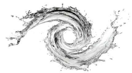 Swirling water splash design, creating a dynamic and energetic motion effect on a white isolate background.
