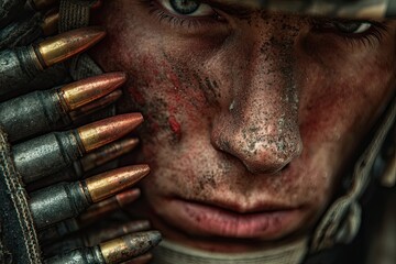 soldier loading ammunition dramatic close up