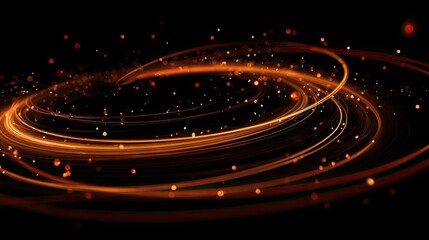Abstract swirling spiral of warm orange light trails with small specks