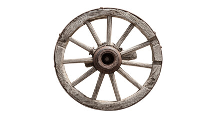 Fototapeta premium Vintage wooden wagon wheel on white isolated background.