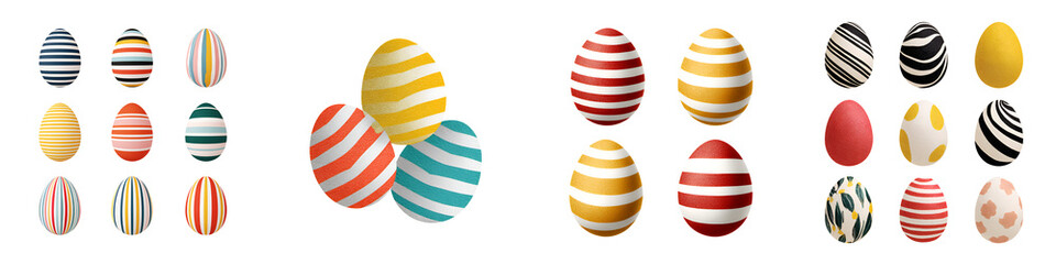 Colorful Easter Egg Collection, Striped and Patterned on White
