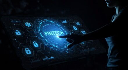 Person interacts with a touch screen displaying fintech data