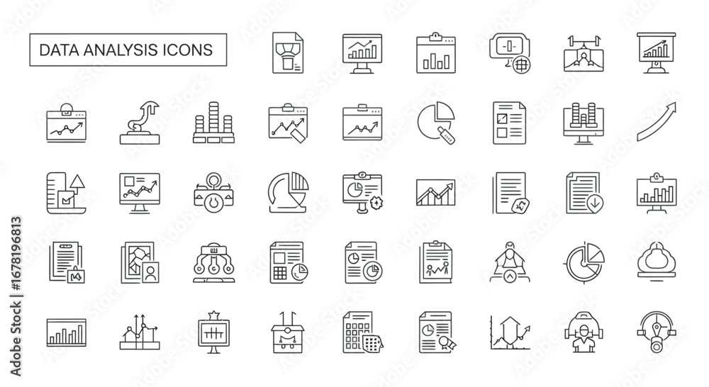 Aufkleber data analysis symbols representing statistics and trends displayed as line art for business intellig