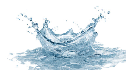 Water splash with dynamic movement and clear details, isolated on a white background.