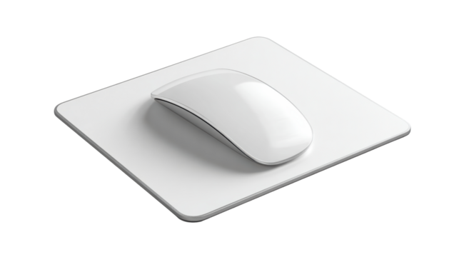 White computer mouse on a clean mouse pad with an isolated background.
