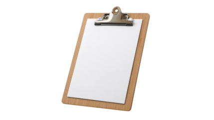 Wooden clipboard with blank paper, ready for notes on a modern desk.