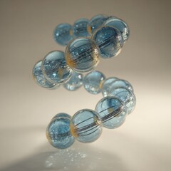 Abstract 3D Model of Blue Spheres in Twisted Arrangement with Light Reflections and Transparency Effects
