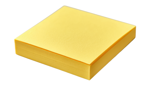 Yellow sticky notes stack, isolated on a white background, perfect for office use and reminders.