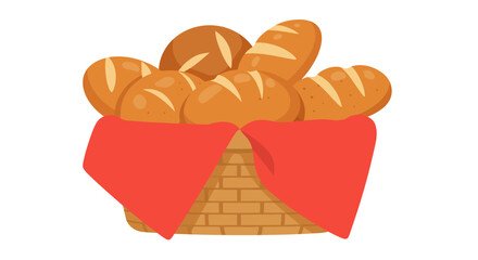 Basket of bread with red cloth loaves round rolls texture presentation