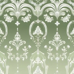 Seamless art deco pattern. White ornament on a light green background Generative AI 