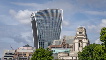 The London city skyline showing the contrast between old and new structures.