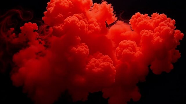 Vibrant red cloud of smoke or ink dissolving in dark water, creating an abstract and dramatic effect.