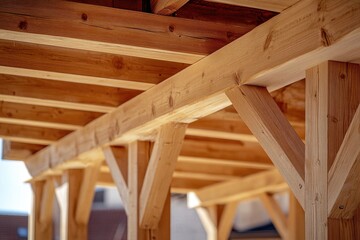 Close-up view of wooden beams and supports.