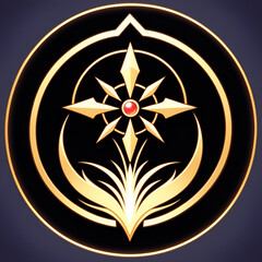 Elegant golden compass emblem with red gem, symbolizing direction and discovery, perfect for branding and design projects