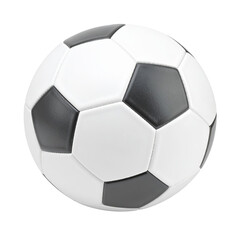 Fototapeta premium Classic Soccer Ball: A detailed, high-angle shot showcases a traditional black and white soccer ball. It embodies the spirit of competition, sportsmanship, and worldwide enthusiasm for the game. 