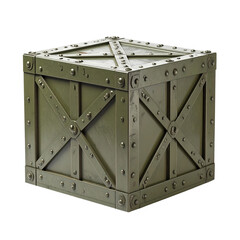 Military-Style Wooden Crate: A close-up shot showcases a detailed, vintage military-style wooden crate, a symbol of strength and secure storage. 