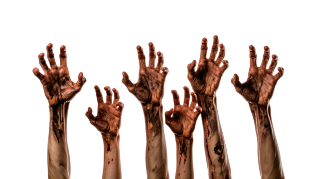 Emergence: Multiple muddy arms reaching up in a display of struggle, despair, or determination, offering a stark image of adversity.