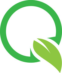 Green 'Q' with Leaf EcoFriendly Symbol of Quality and Nature
