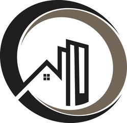 Real Estate Logo with Modern Skyscrapers and Home in a Circle