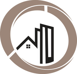 Real Estate Logo Modern Cityscape within Circular Frame