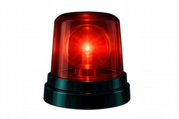 Rotating emergency beacon casting red warning glow, signaling urgent safety notification on transparent backdrop