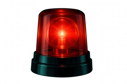Rotating emergency beacon casting red warning glow, signaling urgent safety notification on transparent backdrop