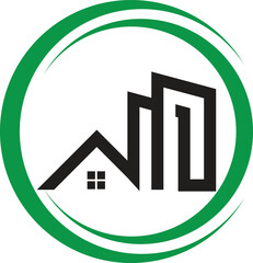 Real Estate Logo Modern Architecture Icon in Green Circle