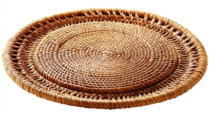Nested woven round plates made of natural material.