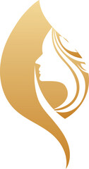 Elegant Silhouette of a Woman's Profile in Gold Leaf Shape