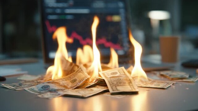 Burning Cash Crisis: Burning cash, symbolizes the financial distress and economic downturn that result from market volatility and economic uncertainty.