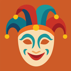 Jester face mask with multicolor hat and bells